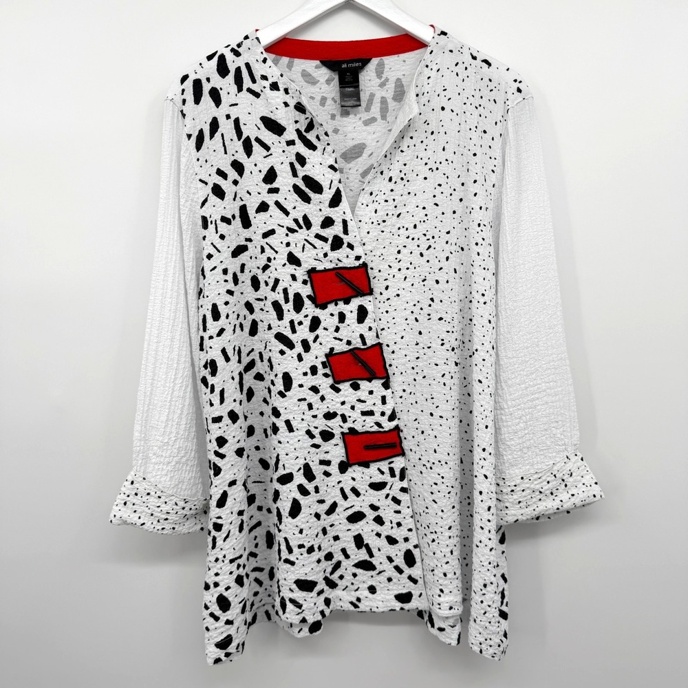 Ali Miles Tunic Top Shirt Size XL Crinkle 3/4 Sleeve Stretch Artsy Lagenlook